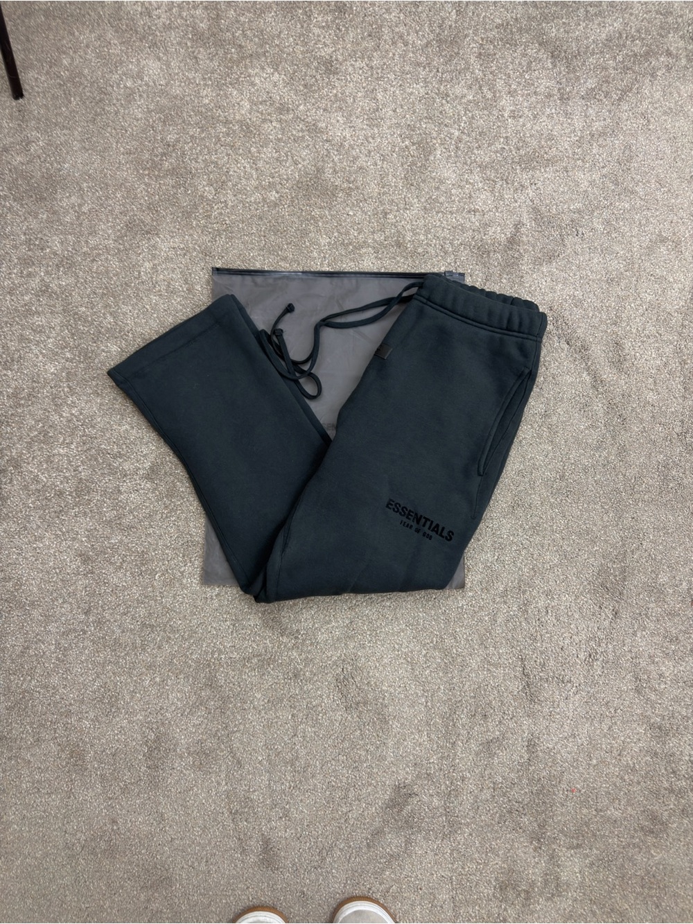 Essentials Black Fleece-Lined Sweatpants with Drawstring